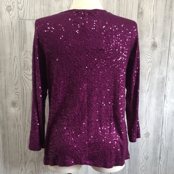 Jones New York Purple Sequined Open Front Cardigan Blouse Small - Picture 5 of 8
